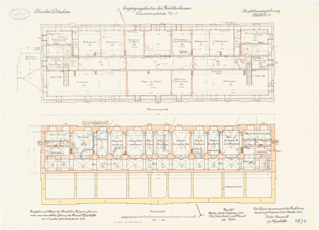 Ein detaillierter Grundrissplan des Stadtplatz-Gebäudes in Dresden, Deutschland, mit zahlreichen Zimmern, Anmerkungen und Textbeschreibungen des Layouts.
