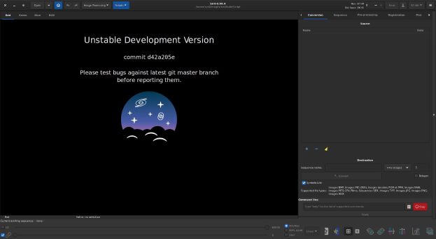 Screenshot eines Computerbildschirms, der den Text "instabile Entwicklungsversion" in fetter weißer Schrift auf einem schwarzen Hintergrund anzeigt, wobei "unaufhaltsame Entwicklung" in hellblau hervorgehoben ist, zusammen mit Symbolen für eine Suchleiste, ein Dropdown-Menü und eine Fortschrittsleiste.