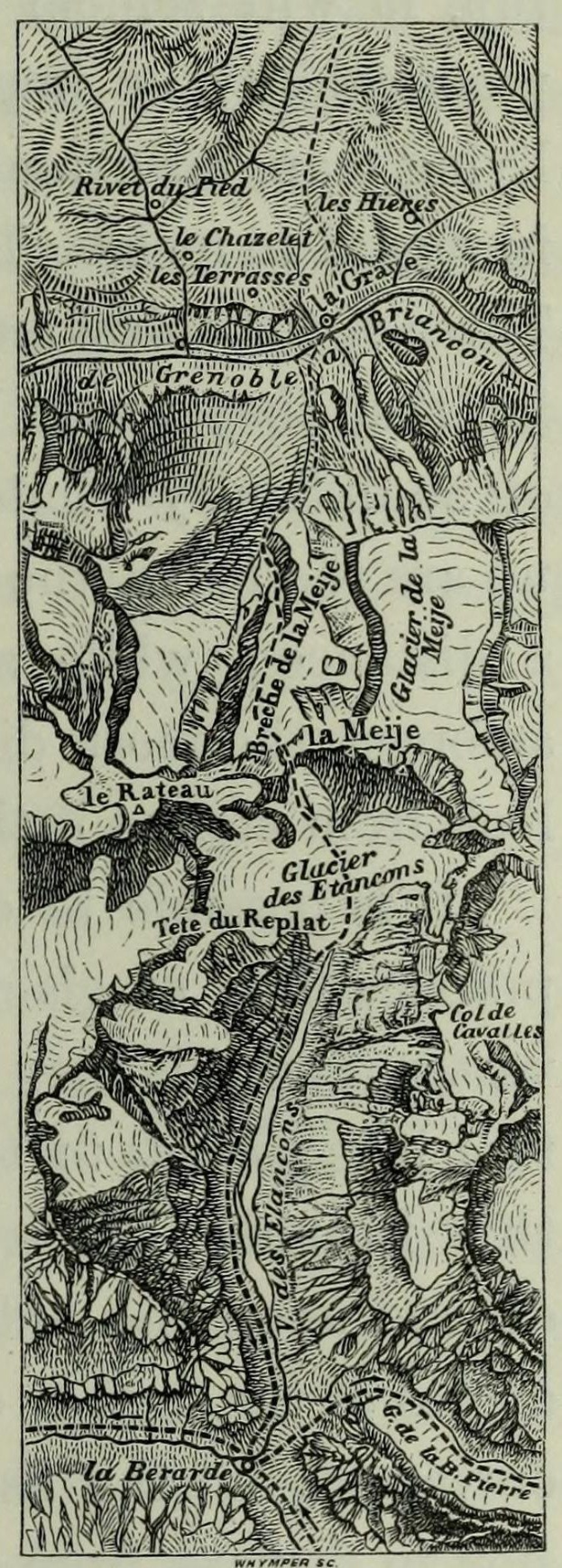 Ein detailliertes schwarz-weißes topografisches Kartenbild des Rheins, das Höhenangaben, Geländekonturen und Text mit geographischen Informationen zeigt.