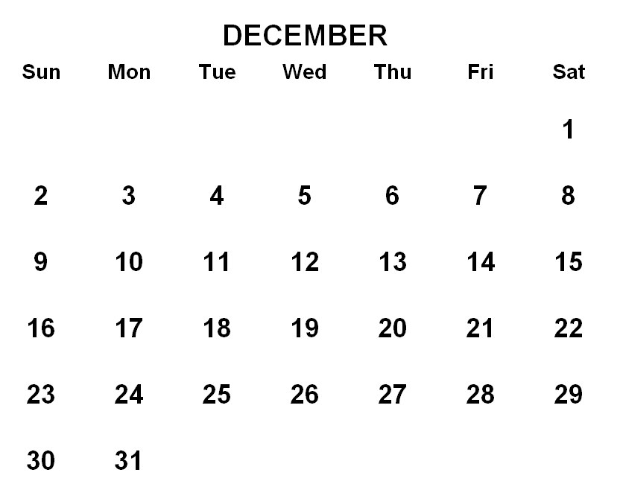 Kalender für Dezember 2019 mit fetten Feiertagen in Farbe gegen einen weißen Hintergrund.