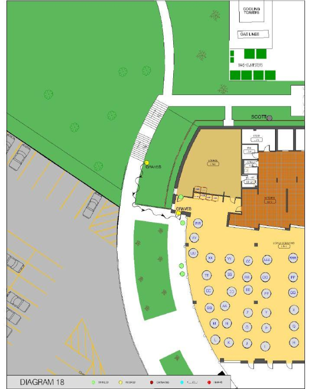 Ein detaillierter Lageplan einer neuen Schule, der den Aufbau des Gebäudes mit Räumen, Fluren und Campus-Einrichtungen zeigt und von Text begleitet wird, der die Schülerkapazität, die Lage der Klassenzimmer und die Annehmlichkeiten beschreibt.
