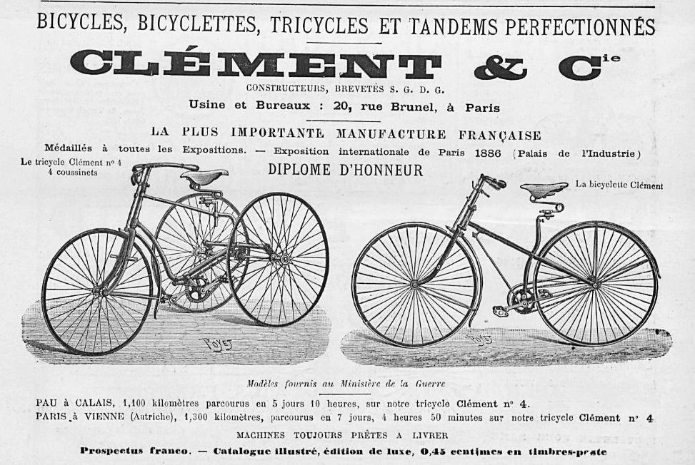 Anzeige mit zwei Fahrrädern und beschreibendem Text auf Papier.