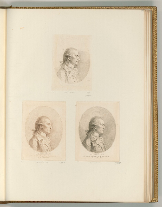 Offenes Buch mit drei detaillierten, lebensechten Porträts von George Washington, der den Betrachter ansieht, mit sichtbarem Text auf den Seiten.