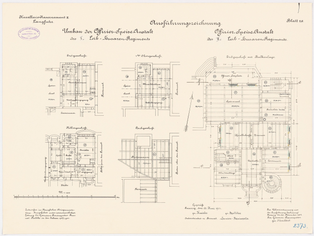 Schwarzes und weißes architektonisches Grundrissbild des ehemaligen Bundeskanzlerbüros in der Bundesrepublik Deutschland, das detaillierte Layouts und Anmerkungen zeigt.