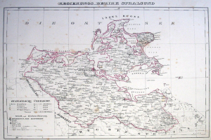 Alte Karte der Niederlande mit hervorgehobenen Provinzen von Deutschland und den Niederlanden, gedruckt auf altem Papier mit handgeschriebener Text.
